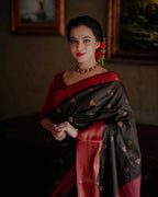 DEIANA'S Beautiful Designer Golden zari Soft Lichi Silk Saree - Black | Grocsy