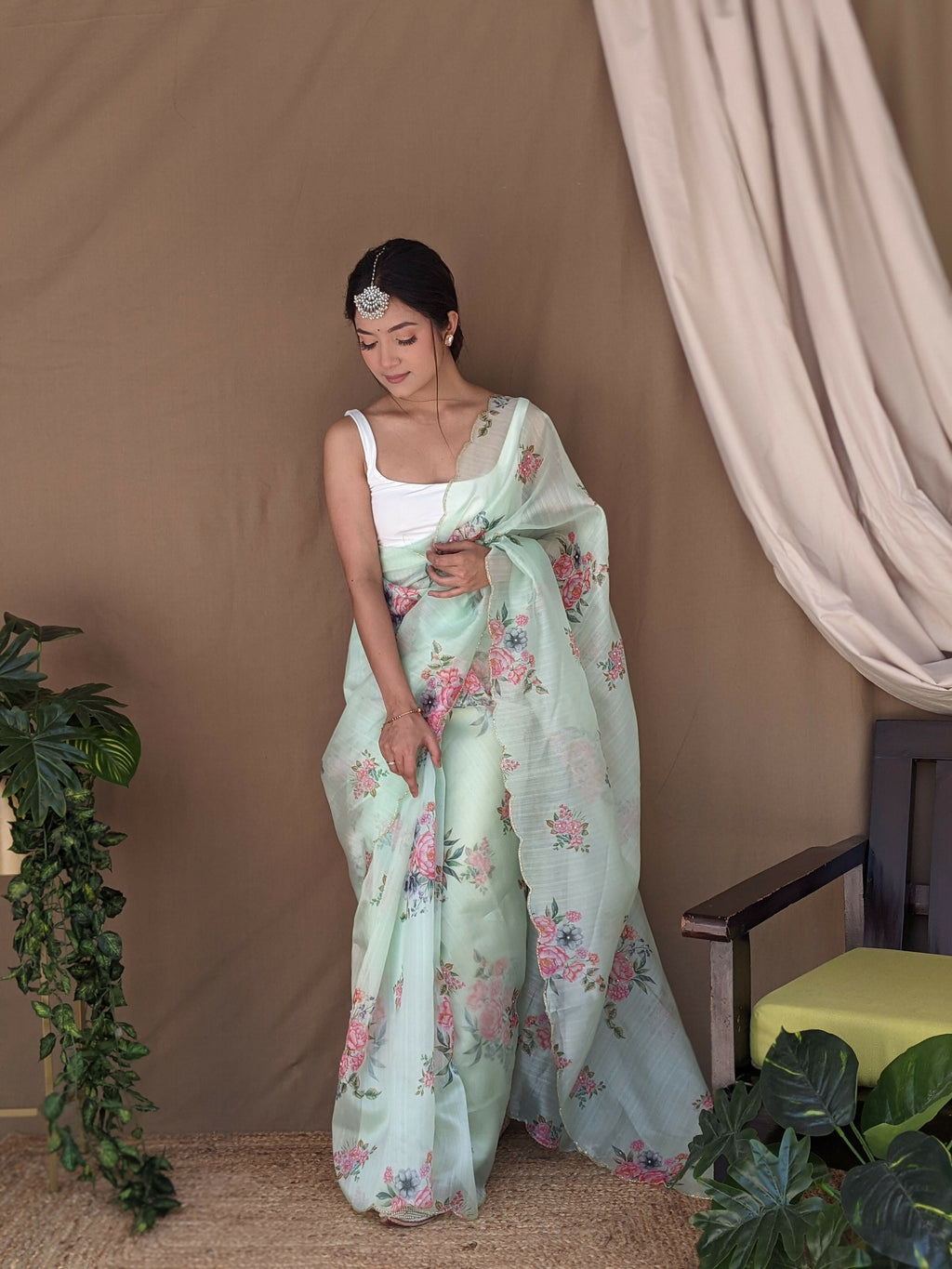 Vamsee Khadi Khatali Green Khadi Organza Saree | Grocsy