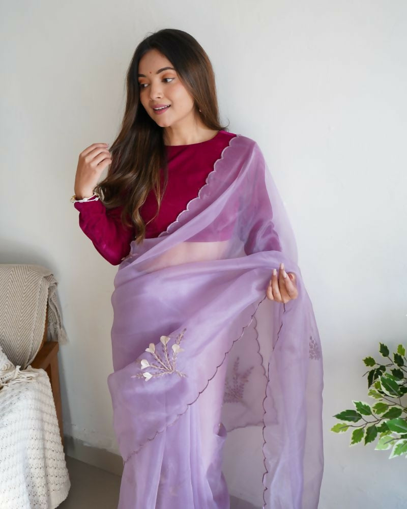 Vamsee Ena Lavender Organza Saree | Grocsy