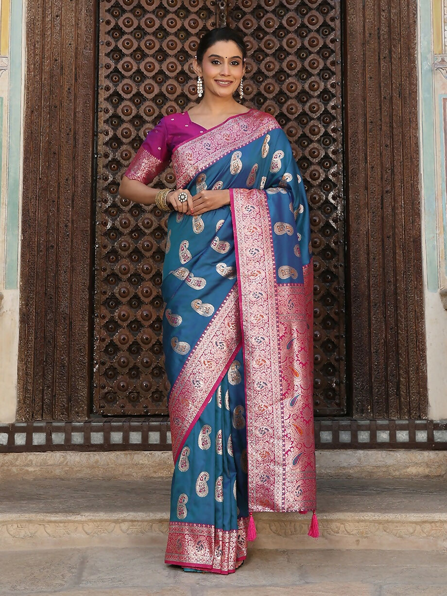 Shree Shyam Fashion Sky Blue Silk Saree | Grocsy