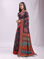 Shree Shyam Fashion Vastraloom Navy Blue Linen Cotton Saree | Grocsy