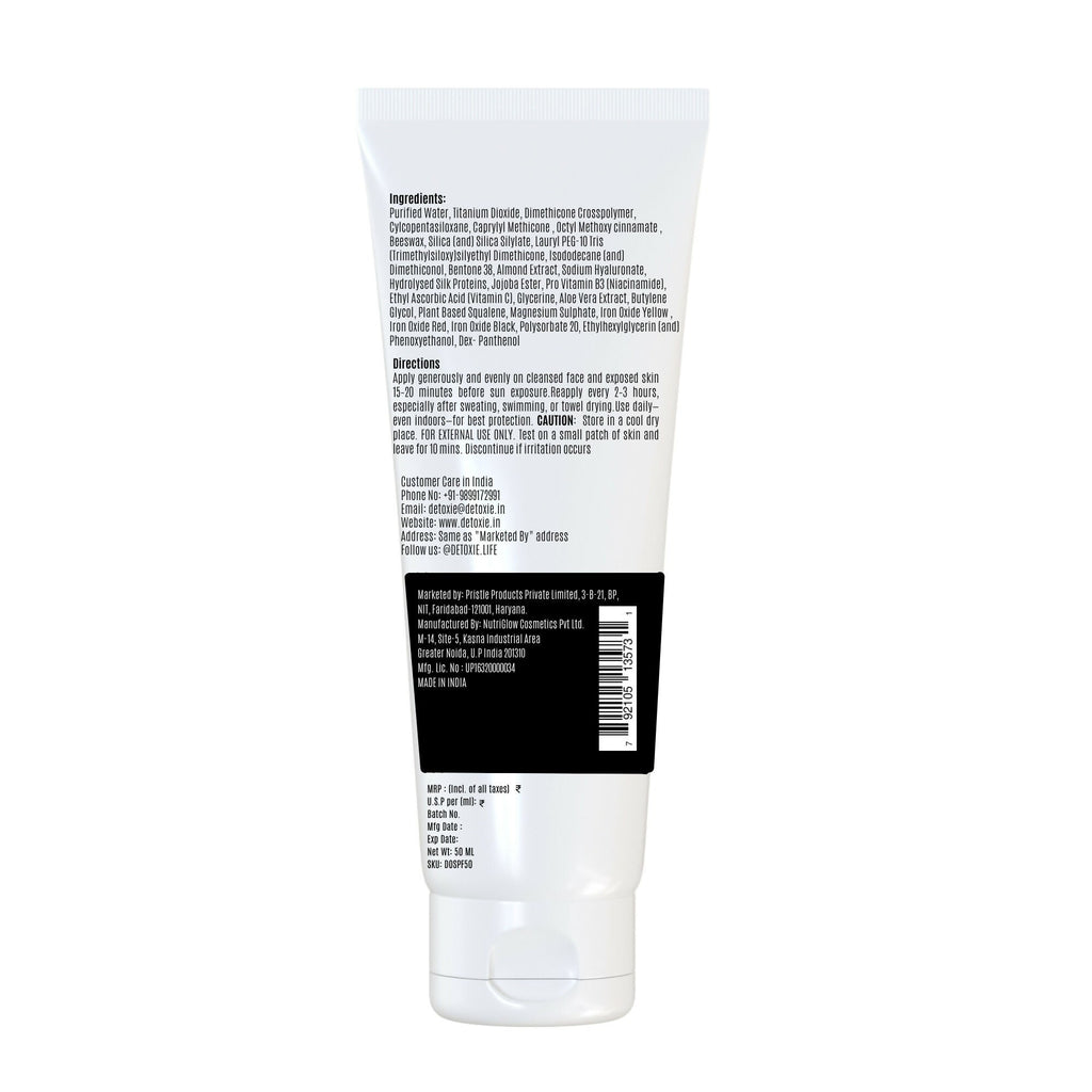 Detoxie Squalene & Silk Protiens SPF50 Sunscreen Gel For All Skin Types | Grocsy