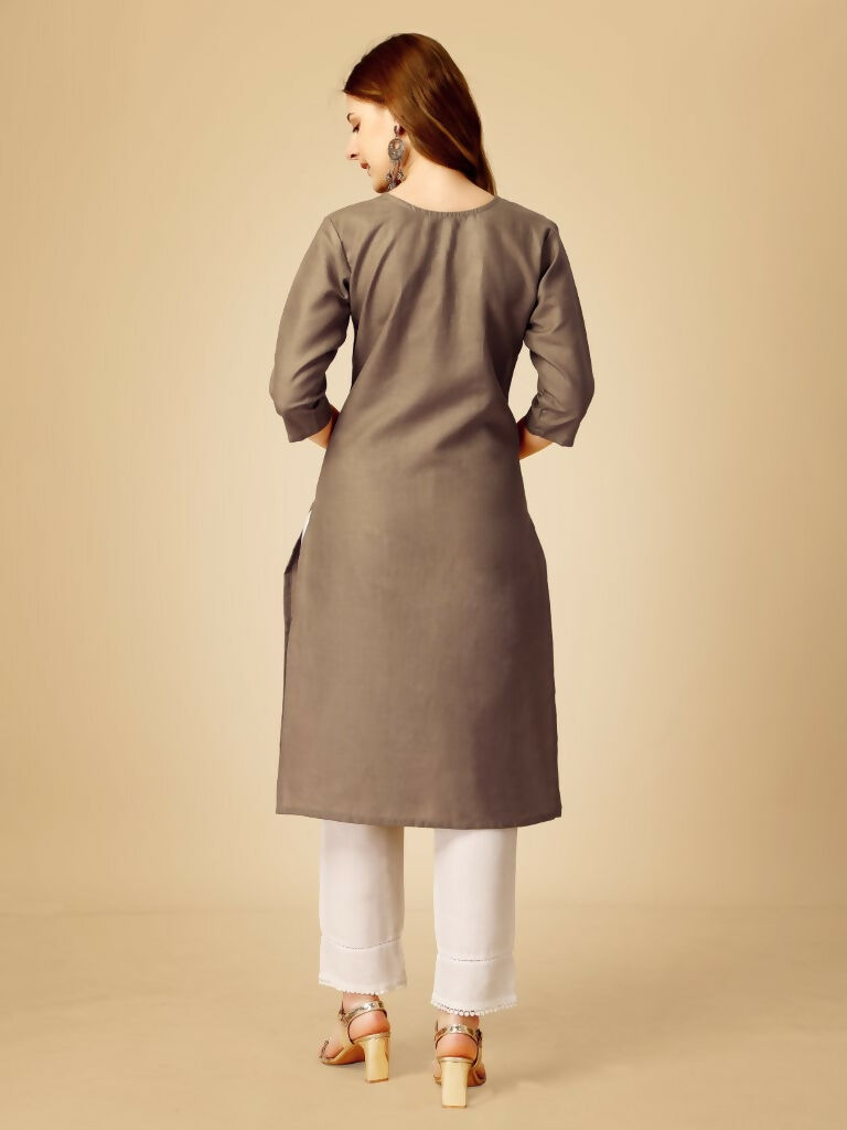 Jyoti Fashion Women's Khaki Cotton Blend Embroidered Kurta Pant Set | Grocsy