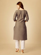 Jyoti Fashion Women's Khaki Cotton Blend Embroidered Kurta Pant Set | Grocsy