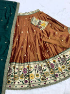 Teeya Creation Elegant Copper Brown Lehenga with Rich Emerald Green Contrast Dupatta | Grocsy