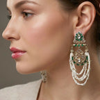 Jewel City Elegant Kundan & Green Emerald Pearl Drop Jhumka Earrings – Traditional Handcrafted Ethnic Jewelry | Grocsy