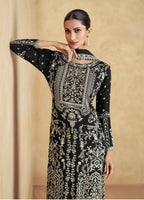 Vastranavya Black Chinon Silk Embroidered Sequins Pakistani Straight Pant Suit | Grocsy