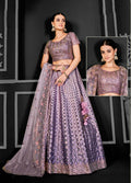 Light Purple Net Semi-Stitched Bridal Lehenga - Nimayaa Bonanza | Grocsy