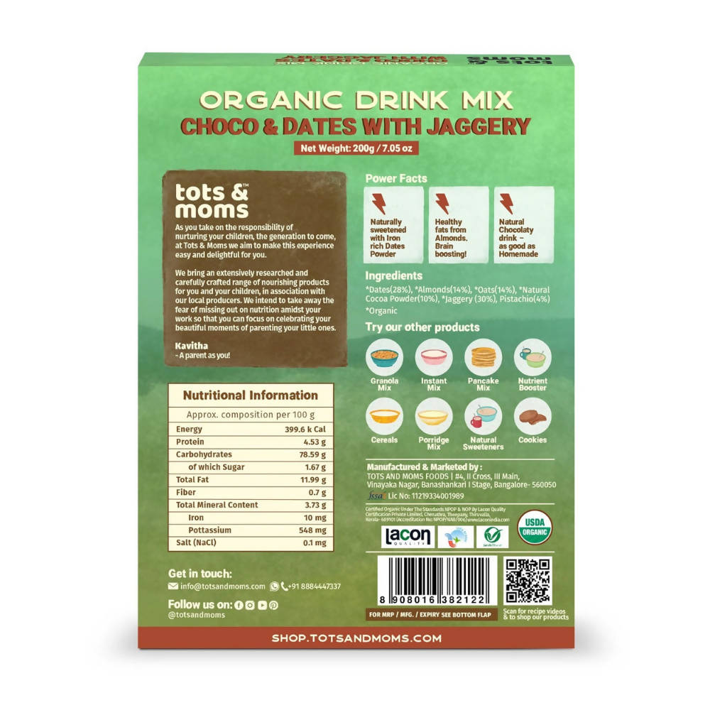 Tots and Moms Organic Choco Dates with Jaggery Drink Mix | Grocsy