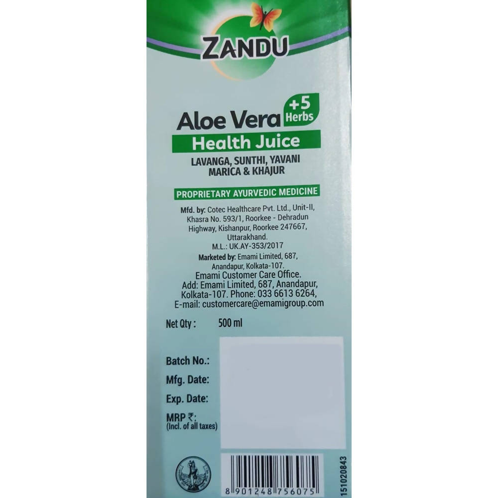 Zandu Aloe Vera And 5 Herbs Health Juice | Grocsy
