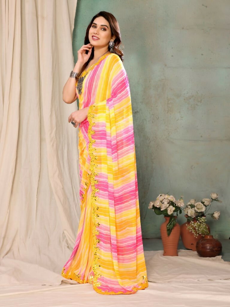 Aafreen Partywear Designer Lemon Georgette Fancy Saree | Grocsy