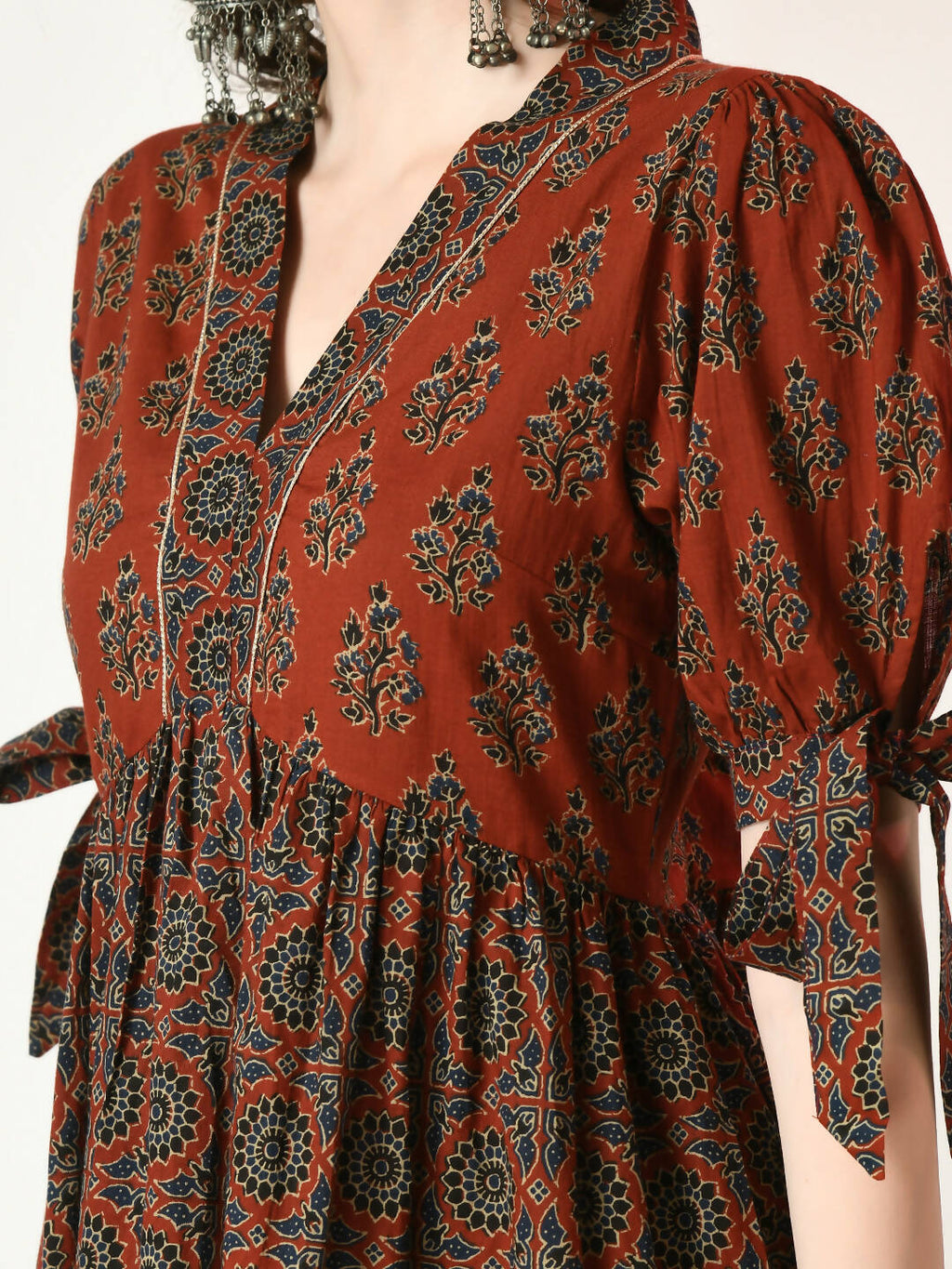 Myshka Women's Rust Empire Printed Dress | Grocsy