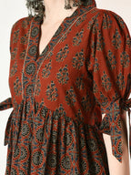 Myshka Women's Rust Empire Printed Dress | Grocsy