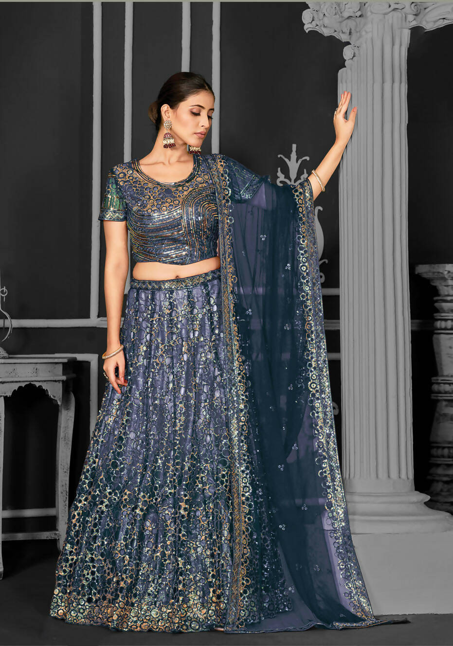 Teal Net Semi-Stitched Bridal Lehenga - Nimayaa Bonanza | Grocsy