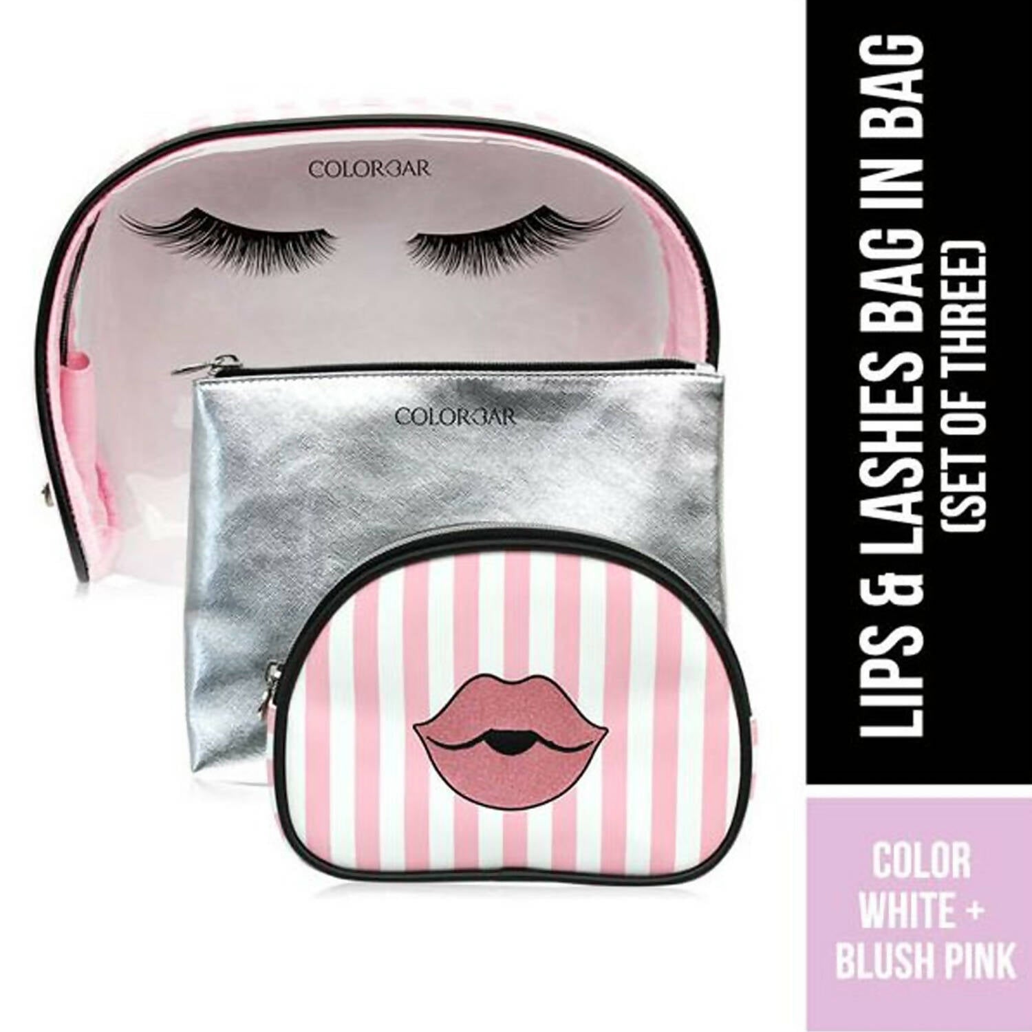 Colorbar Pouch Lips & Lashes Bag In Bag (Set Of Three) - White + Blush Pink | Grocsy