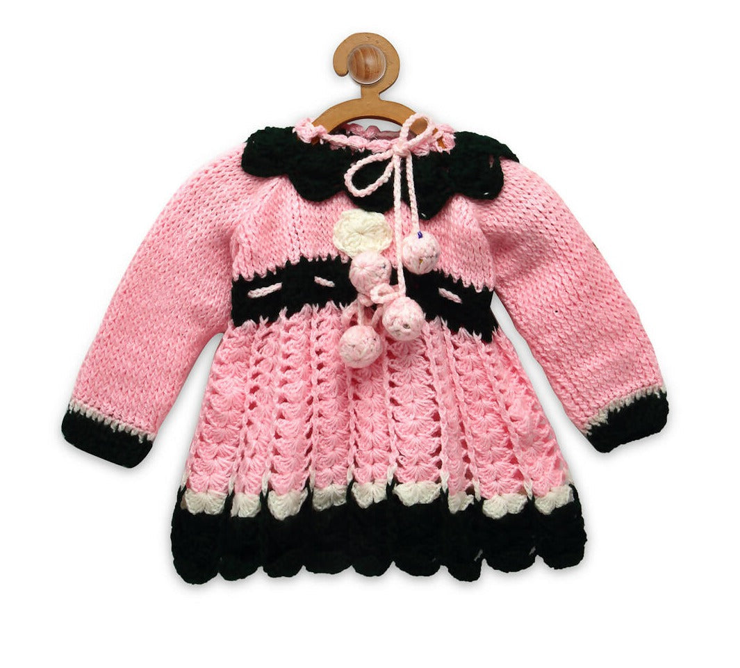 ChutPut Hand knitted Nora Wool Dress For Baby Girls - Pink | Grocsy