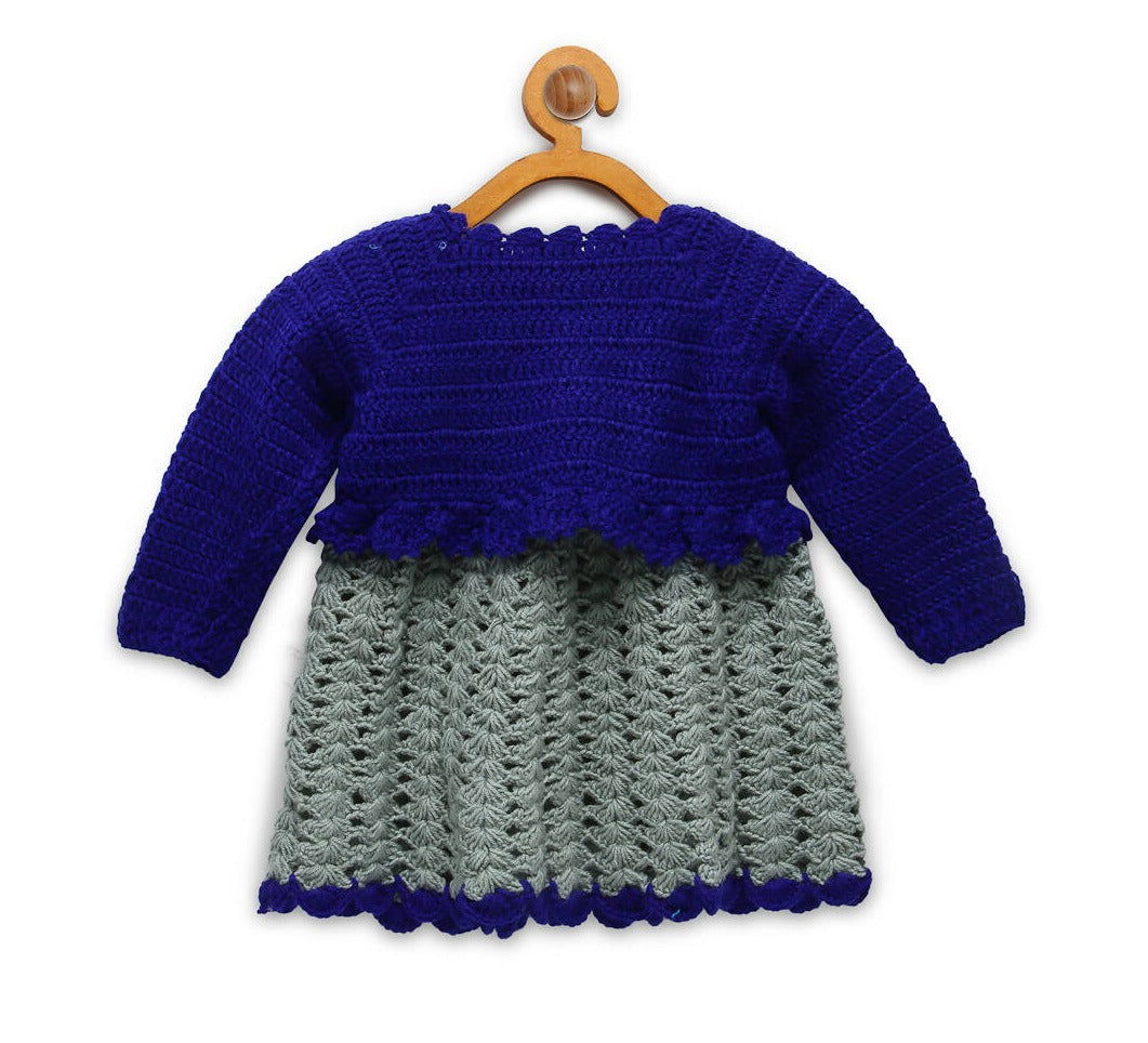 ChutPut Hand knitted Crochet Princess Wool Dress For Baby Girls - Blue | Grocsy