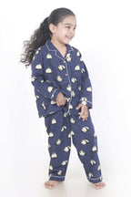 Breathables Kids Cotton Night Suit – Blue Panda Print Shirt & Pyjama Co-Ord Set For Boys & Girls | Grocsy