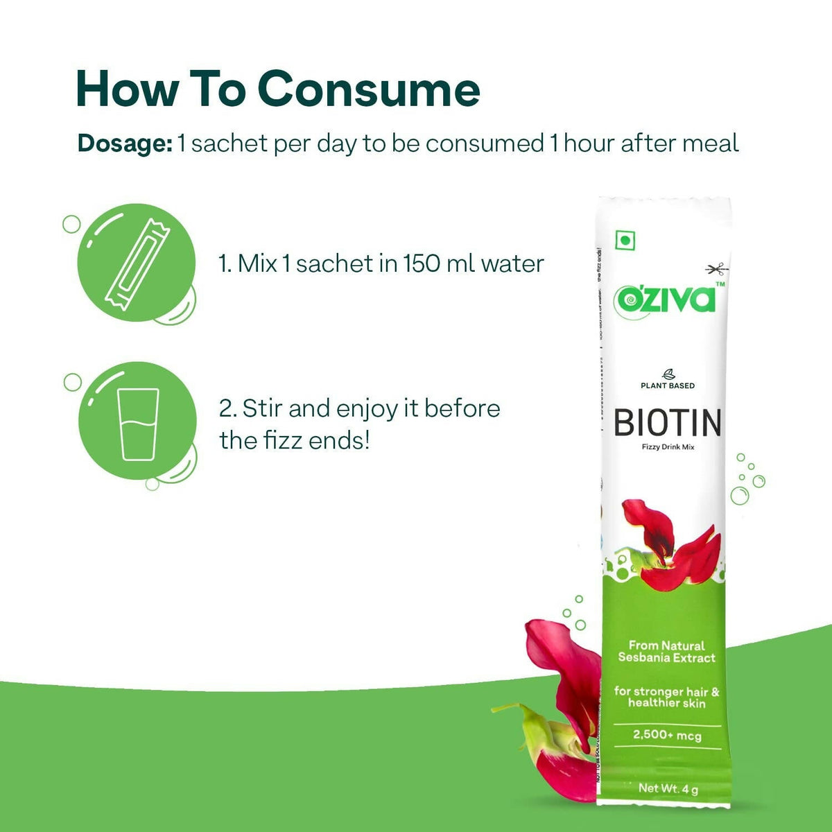 OZiva Plant Based Biotin Fizzy Drink Mix | Grocsy