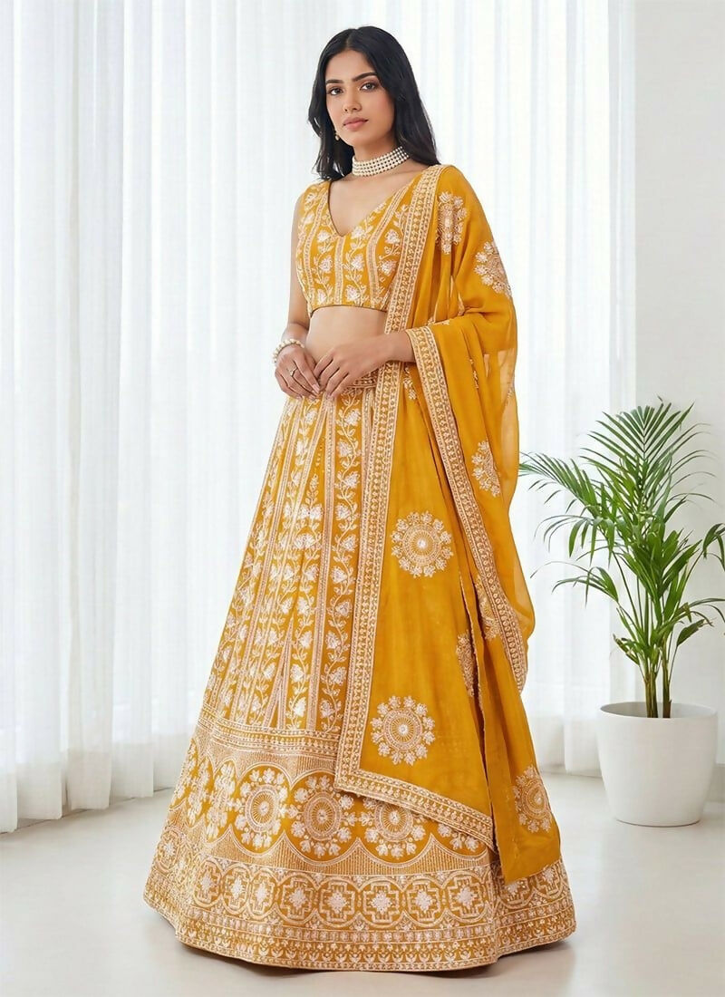 Lehenga Mart Orange Faux Georgette Designer Bollywood Style Wedding Wear Lehenga Choli | Grocsy