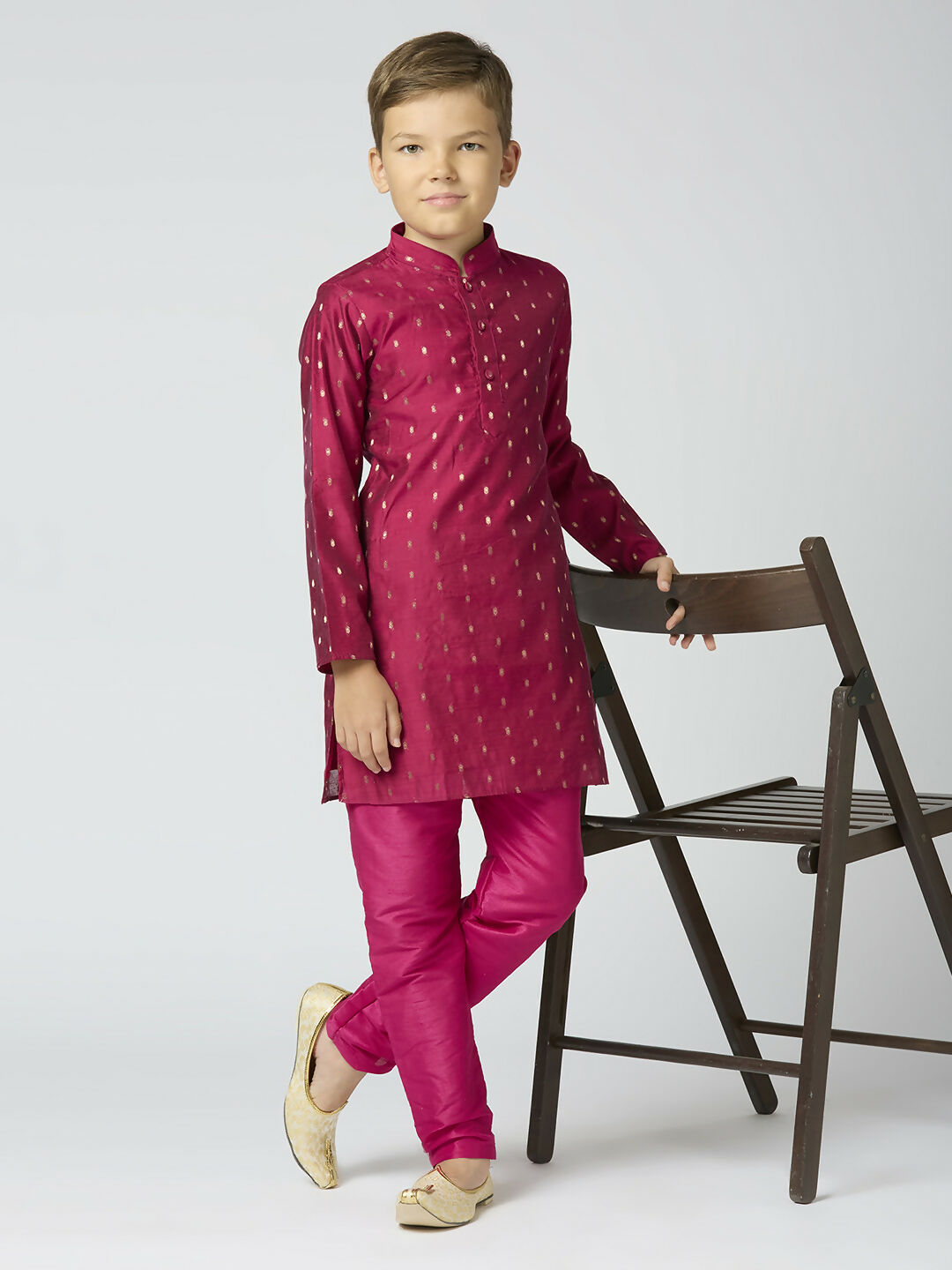 Joban Fashion Kids Island Full Sleeves Chanderi Kurta, Pyjama Set with Traditional Butta Work - Purple | Grocsy