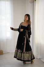 Teeya Creation Black Color Heavy Georgette Wedding Wear Embroidery Work Long Gown | Grocsy