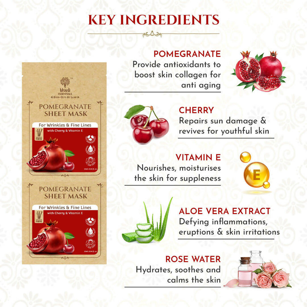 Khadi Essentials Pomegranate Serum Sheet Mask | Grocsy