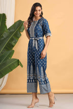 Juniper Women Indigo Rayon Printed Straight Jumpsuit | Grocsy