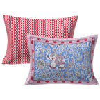Rudra Bazaar Red Blue 210 TC Cotton Double King Bedsheet With 2 Pillow Covers | Grocsy