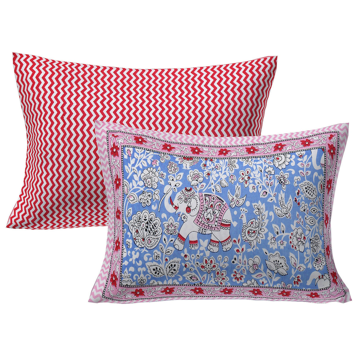 Rudra Bazaar Red Blue 210 TC Cotton Double King Bedsheet With 2 Pillow Covers | Grocsy