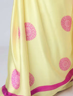 Vastranavya Yellow Mandala Print Free Hand Ready to Wear Saree | Grocsy