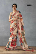 Beige Bright Moss Designer Digital Printed Party Wear Saree - Be Verly | Grocsy