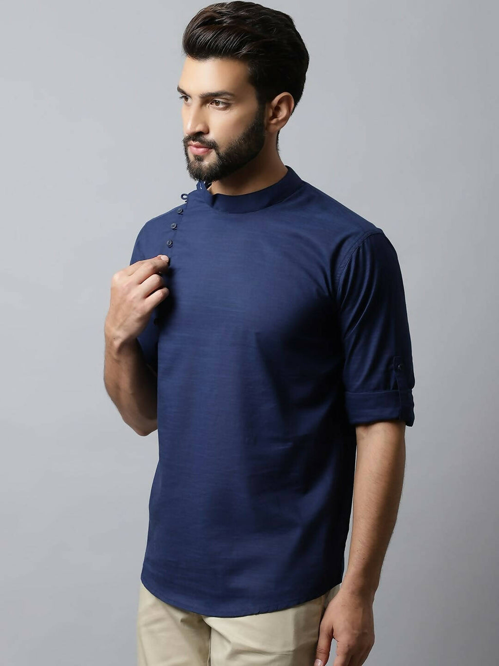 Even Apparels Navy blue Color Viscose Pure Cotton Men's Kurta With Side Placket (SLD1190) | Grocsy
