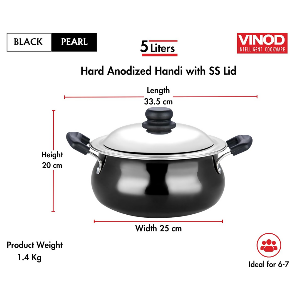 Vinod Black Pearl Hard Anodised Non Stick Handi with Lid | Grocsy