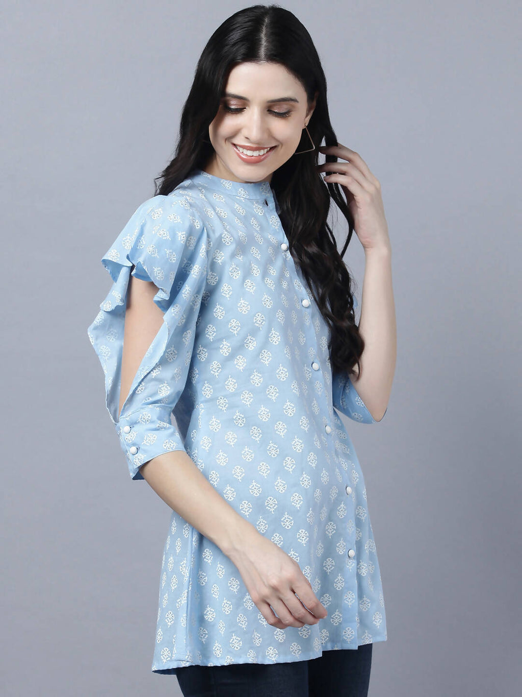 Myshka Stylish Blue Cotton Half Sleeve Women's Top | Grocsy