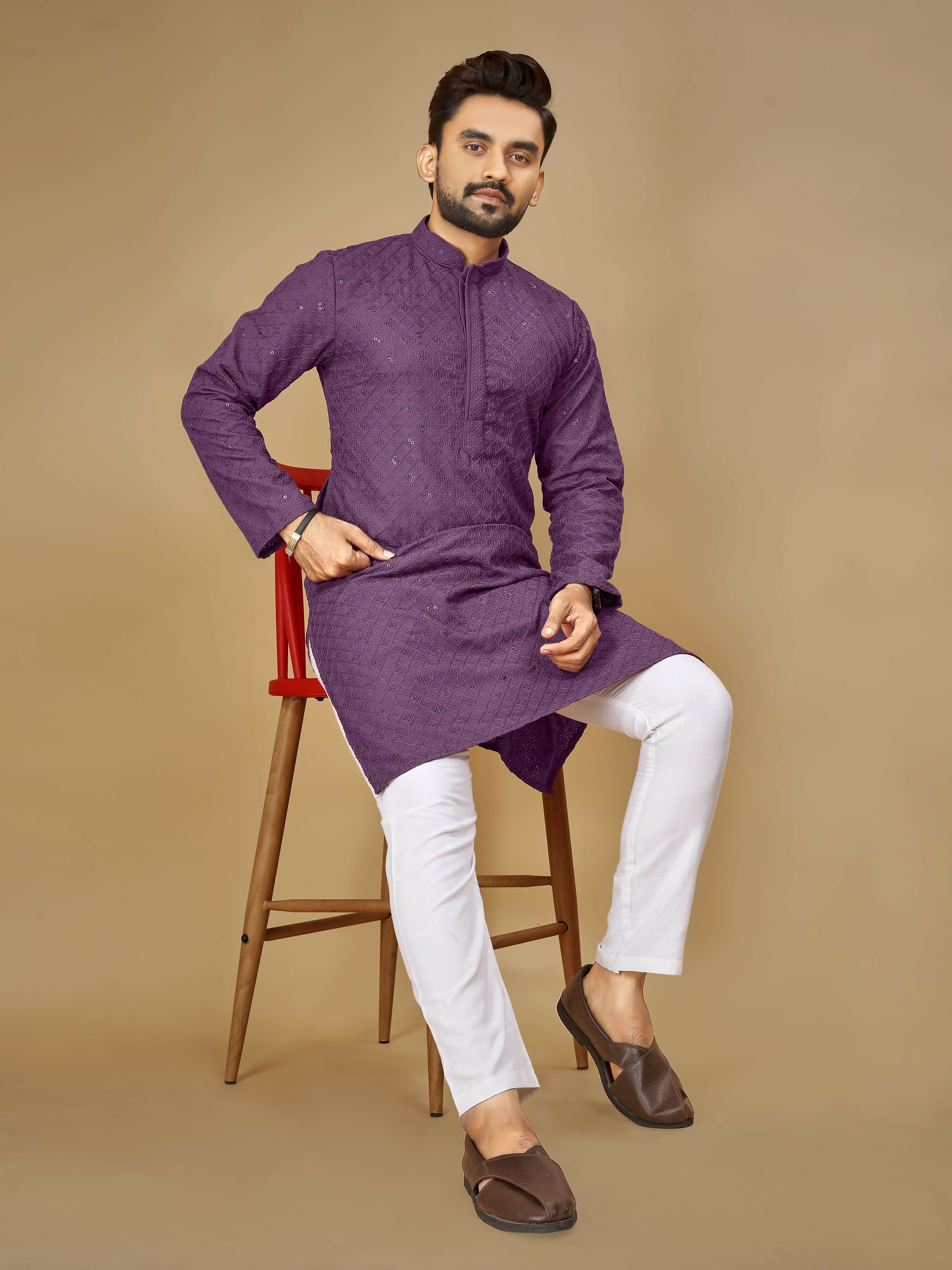 Anaita Lavender Embroidered Rayon Straight Kurta | Grocsy