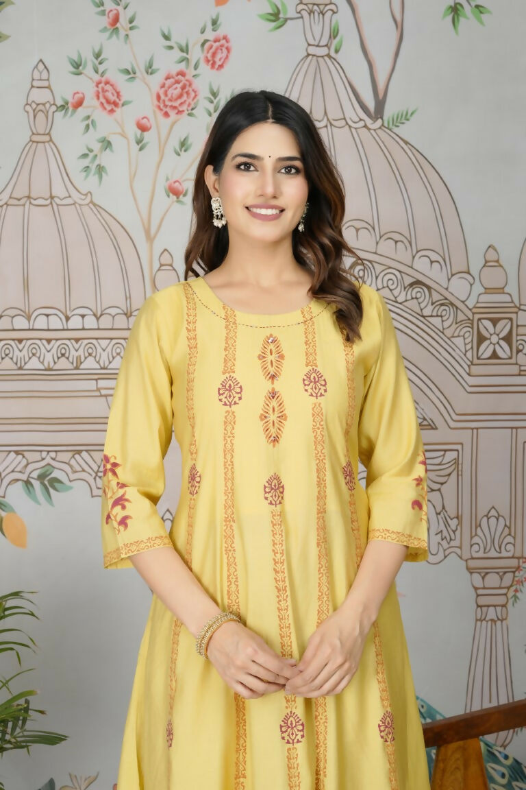 Ethnic Festive Wear Viscose Roman Silk Yellow Stitched Pant Pair - Rashmika | Grocsy