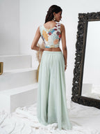 Sea Green Digital Chinon Handwork Top with Palazzo & Shrug - Naomika | Grocsy