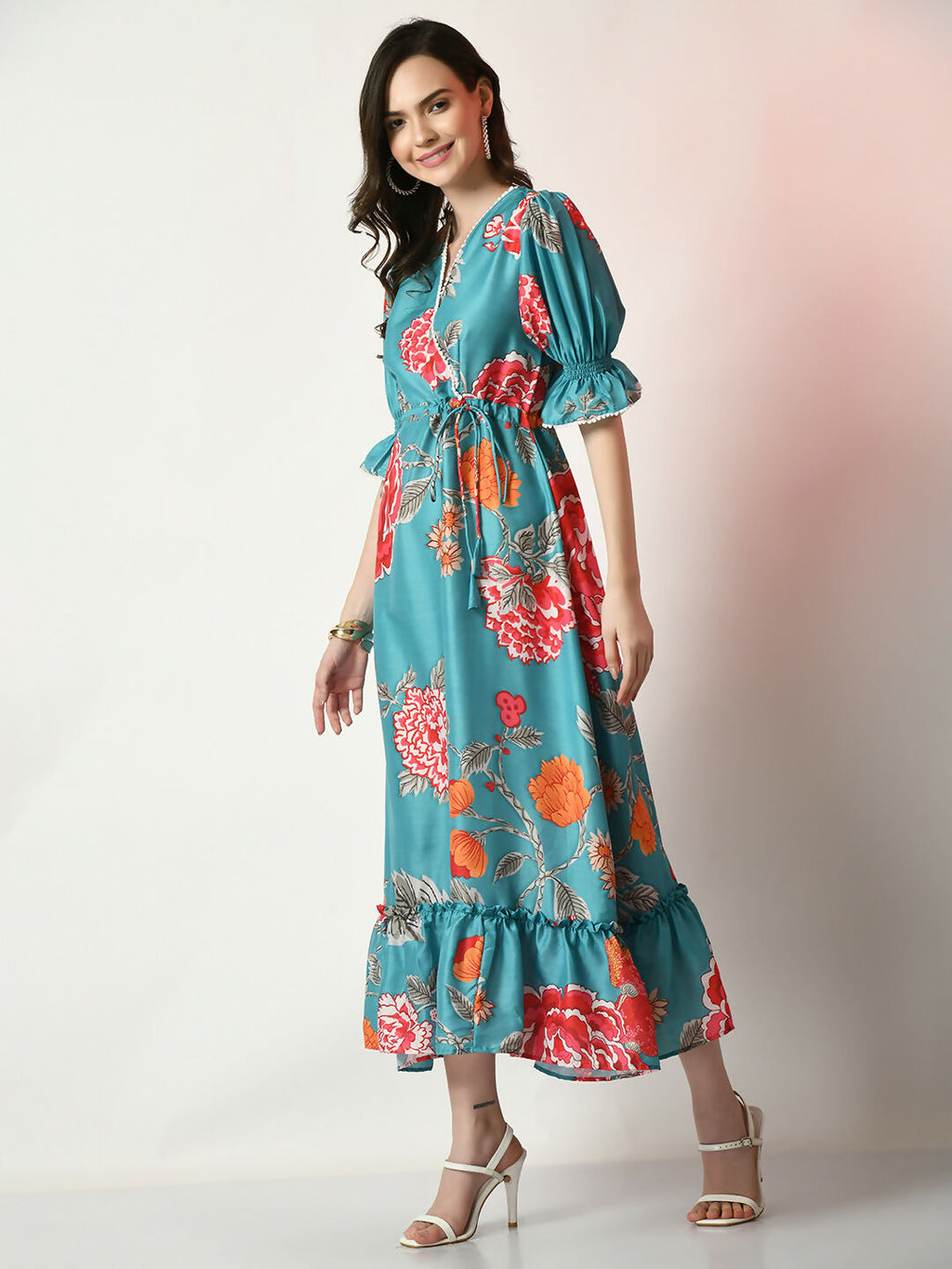 Myshka Women's Sea Green Printed Dress | Grocsy