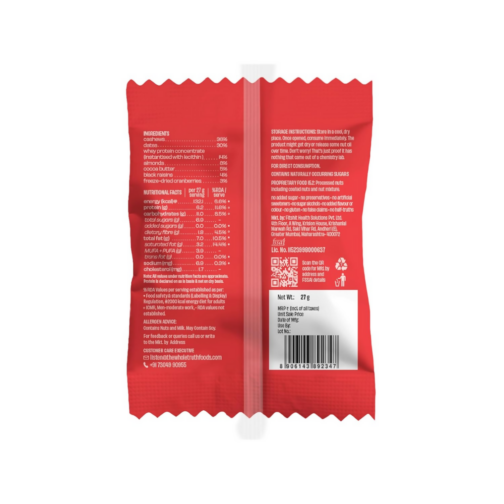 The Whole Truth Mini Protein Bars - Cranberry Raisin | Grocsy