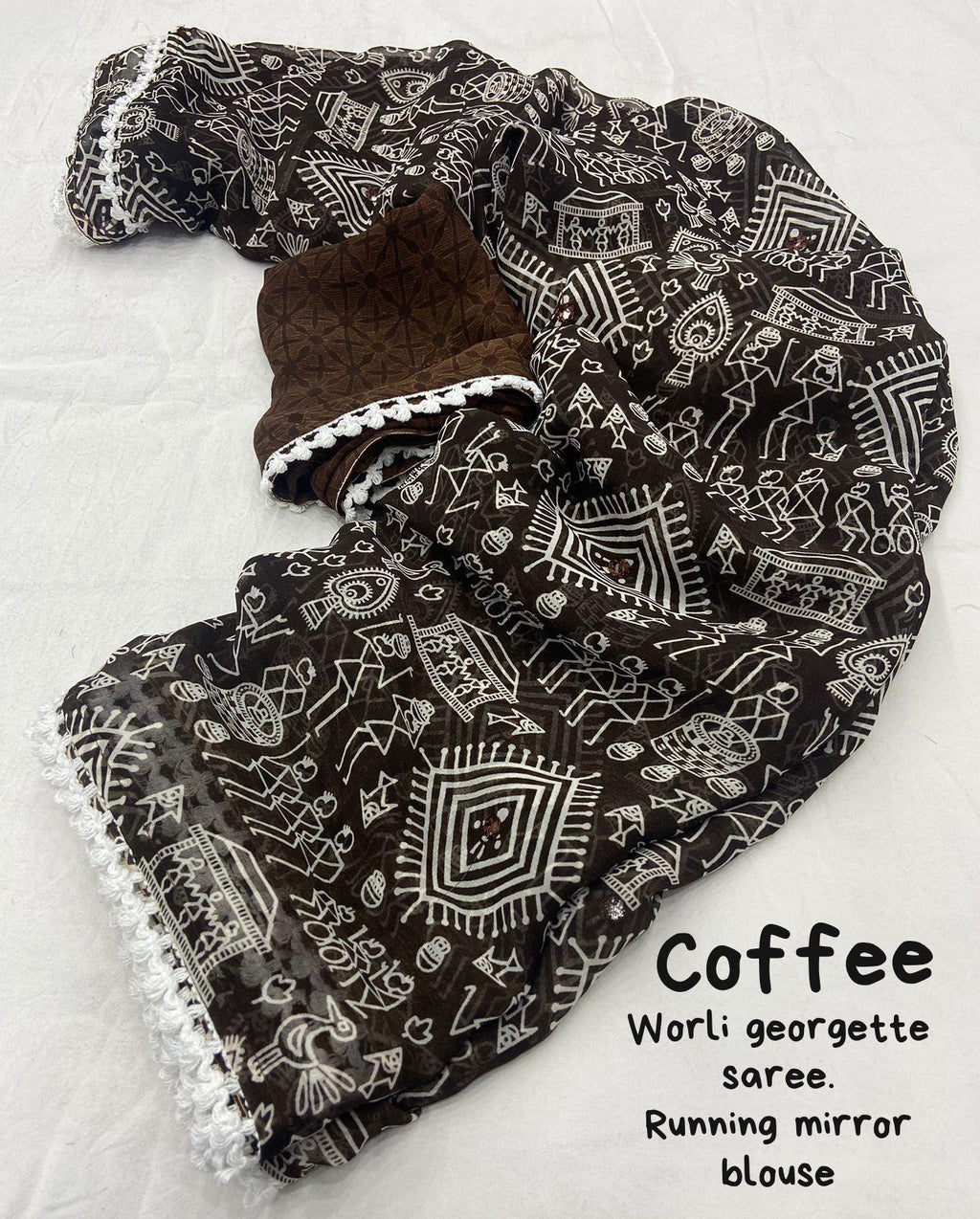 Coffee Poly Georgette Ethnic Motifs Saree with Unstitched Blouse - A2M | Grocsy