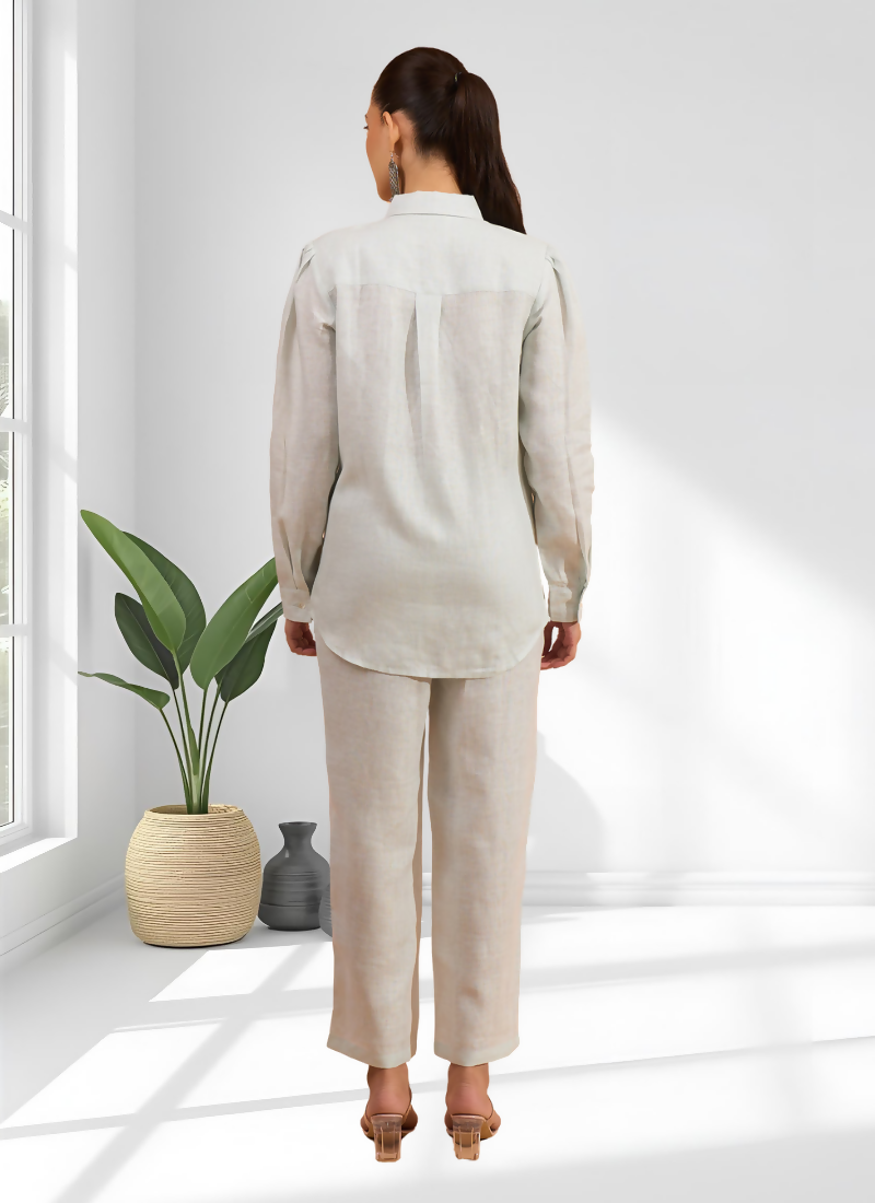 Joban Fashion Powder Blue Linen Embroidered Readymade Cord Set | Grocsy