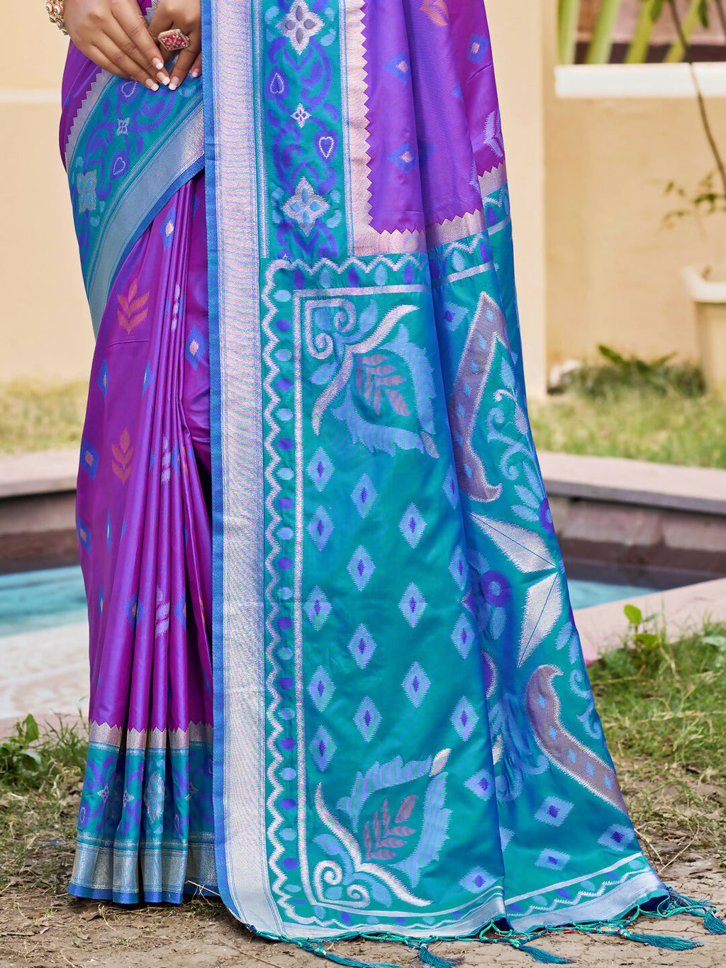 Shree Shyam Fashion Purple Pochampally Silk Saree | Grocsy