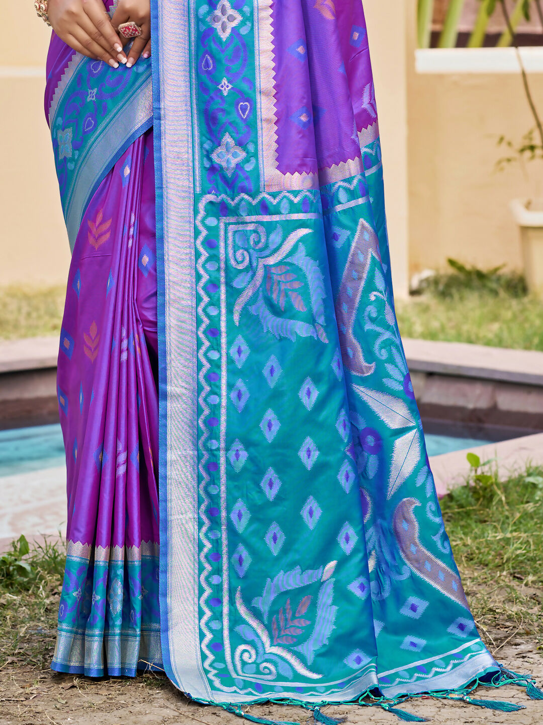 Shree Shyam Fashion Purple Pochampally Silk Saree | Grocsy