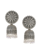 NVR Women Silver Toned Dome Shaped Jhumkas Earrings | Grocsy