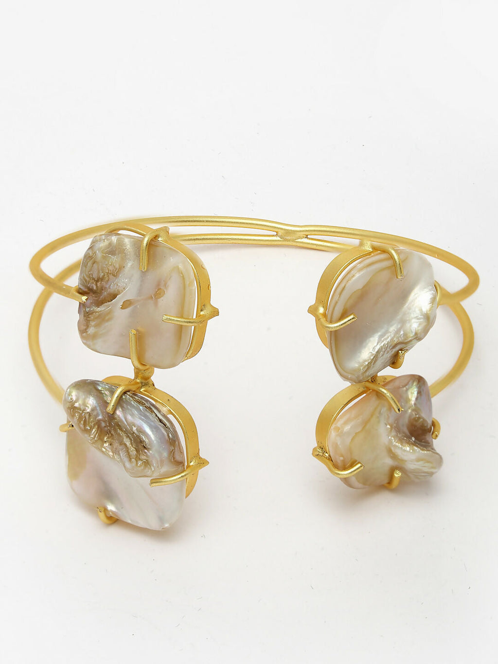 NVR Women's Gold-Polished Mother of Pearl Handcrafted Cuff Bracelet | Grocsy