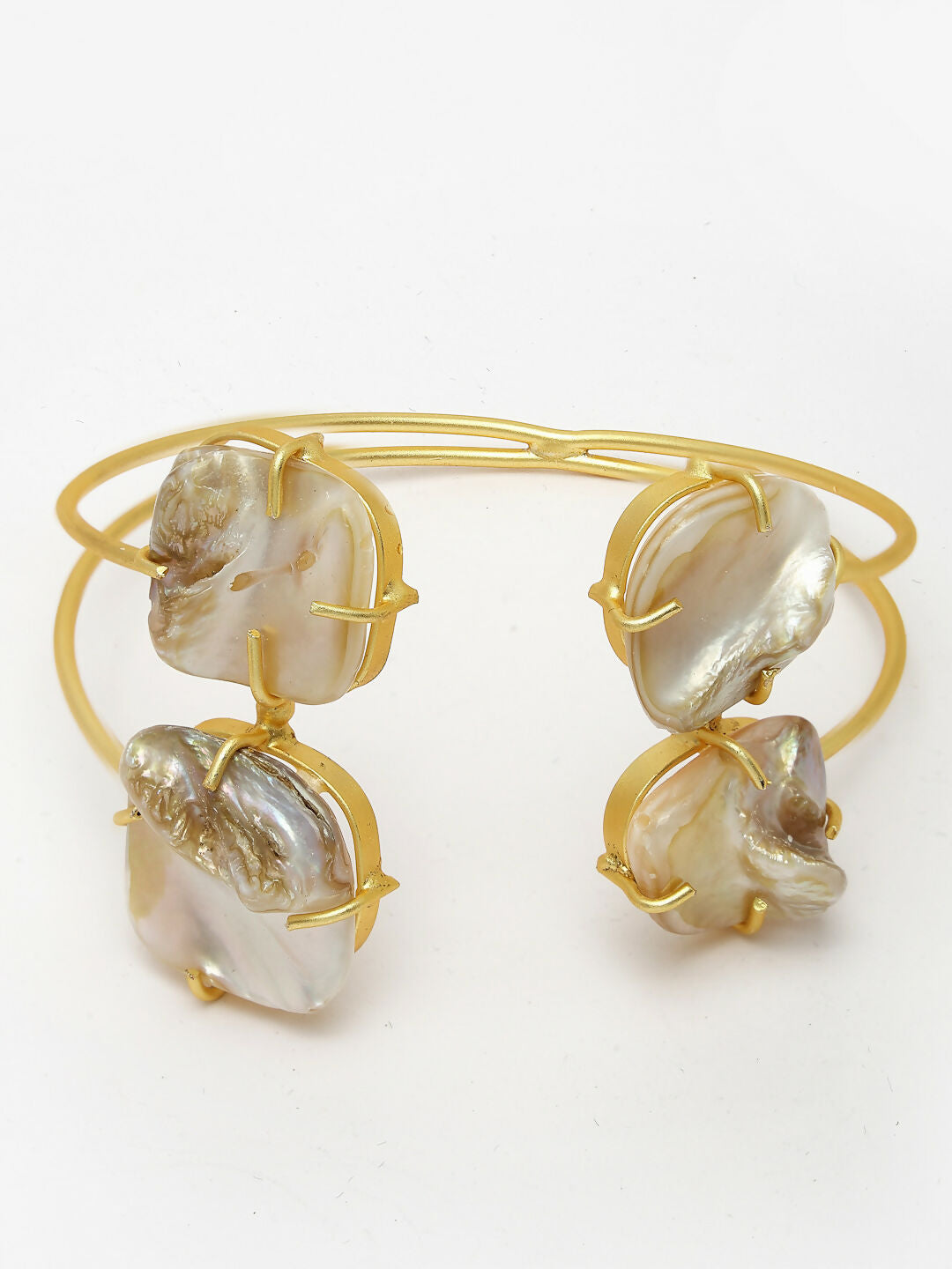 NVR Women's Gold-Polished Mother of Pearl Handcrafted Cuff Bracelet | Grocsy