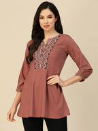 Brown Chinon Floral Embroidered Top - Zeny | Grocsy