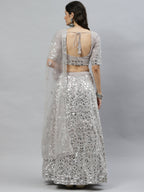 Grey Georgette Paper Mirror Embroidery Work Lehenga Choli with Dupatta - Jivika | Grocsy