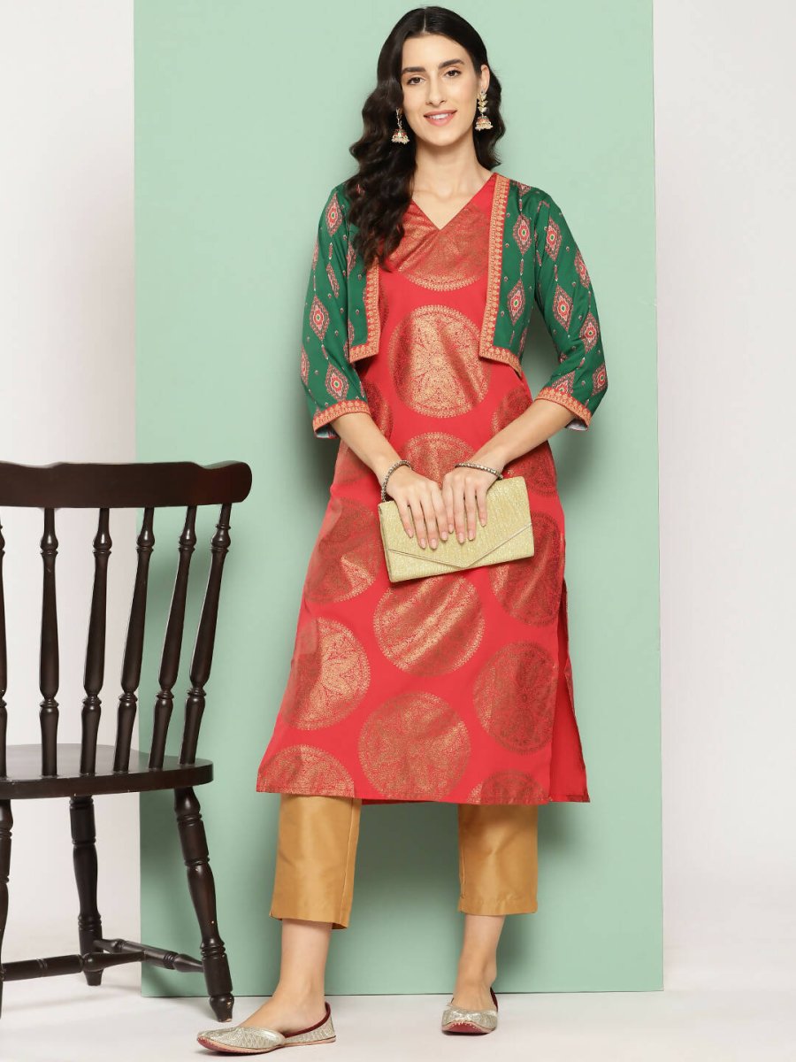 Ahalyaa Women's Traditional wear Kurta - Red | Grocsy